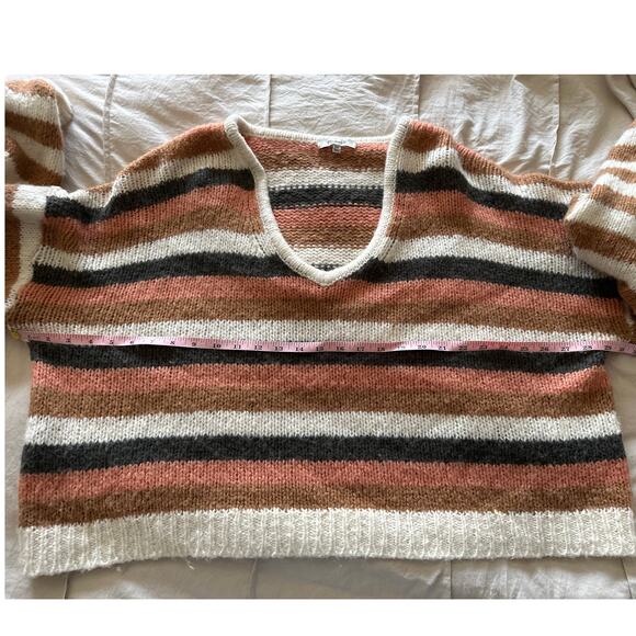 Madewell Striped V-Neck Balloon‎ Sleeve Sweater XXL Cropped - Picture 8 of 9